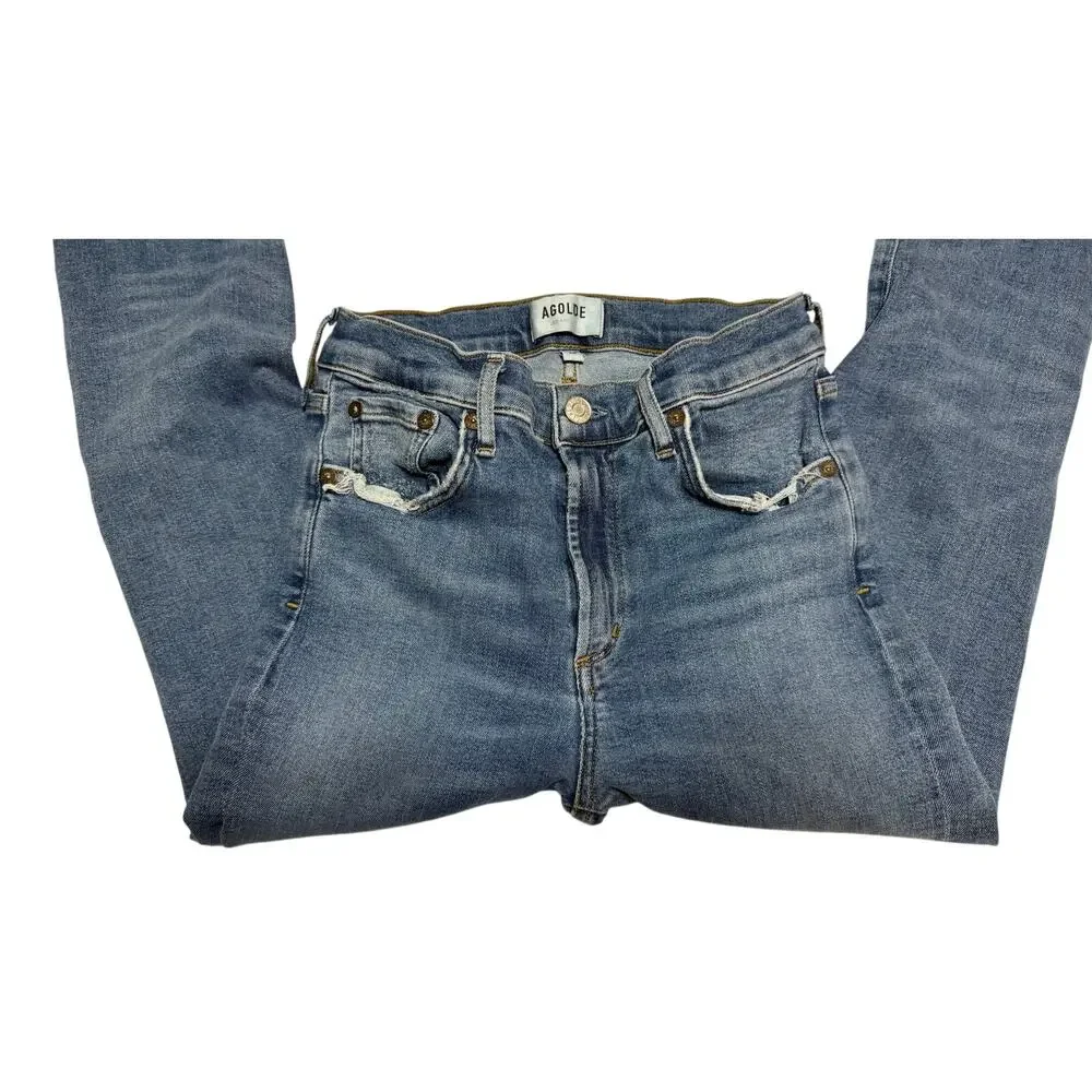 AGOLDE Sophie mid-rise skinny ankle jeans in a distressed light wash size 28